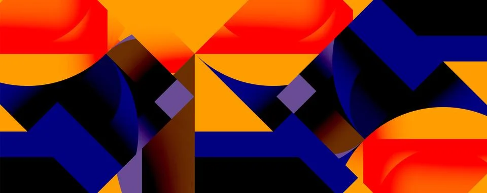 Abstract geometric composition with interlocking circular and angular shapes, Illustrazione stock