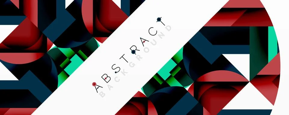 Abstract geometric composition with interlocking circular and angular shapes, Stock Illustration