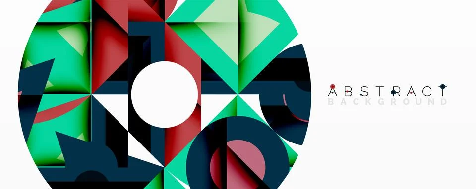 Abstract geometric composition with interlocking circular and angular shapes, Stock Illustration