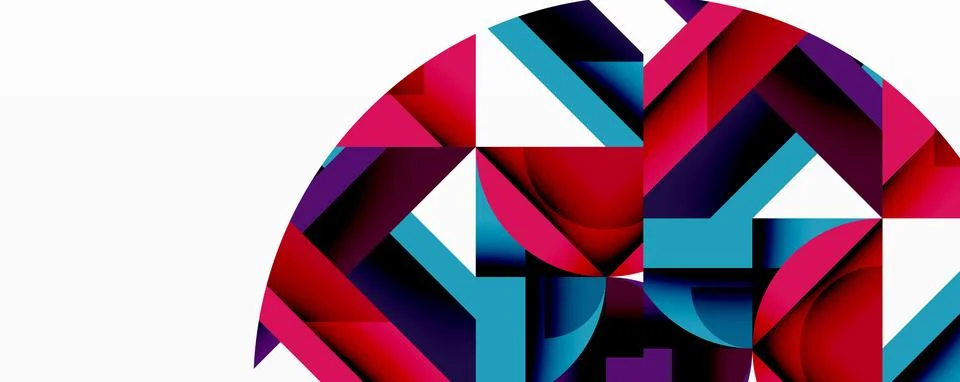 Abstract geometric composition with interlocking circular and angular shapes, Stock Illustration