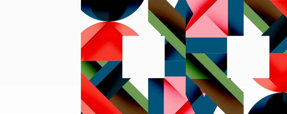 Abstract geometric composition with interlocking circular and angular shapes, Stock Illustration