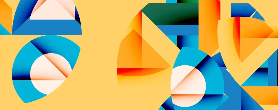 Abstract geometric composition with interlocking circular and angular shapes, Stock Illustration