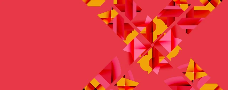 Abstract geometric composition with interlocking circular and angular shapes, Stock Illustration