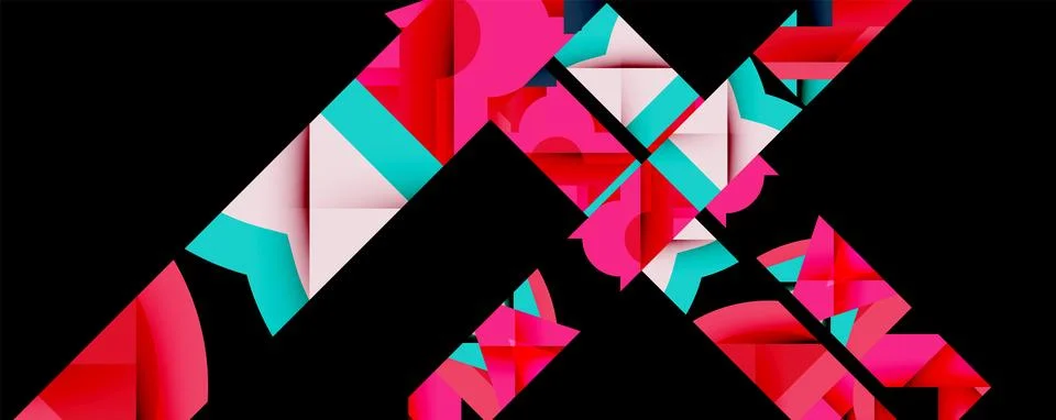 Abstract geometric composition with interlocking circular and angular shapes, Illustrazione stock