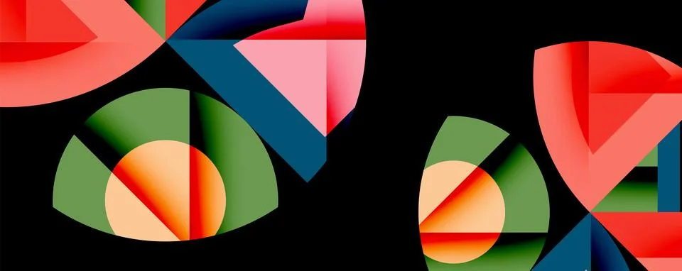 Abstract geometric composition with interlocking circular and angular shapes, Stock Illustration