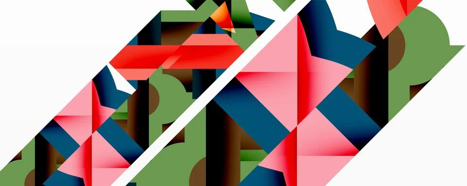 Abstract geometric composition with interlocking circular and angular shapes, Stock Illustration