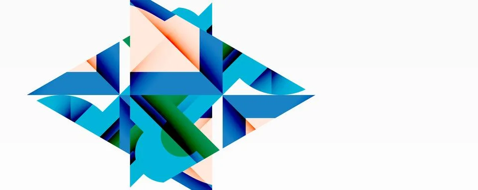 Abstract geometric composition with interlocking circular and angular shapes, Stock Illustration