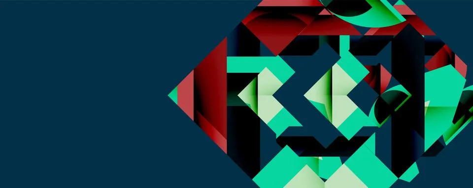 Abstract geometric composition with interlocking circular and angular shapes, Stock Illustration