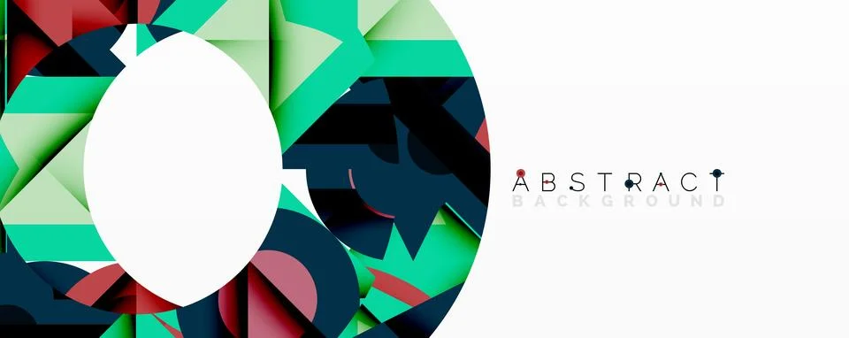 Abstract geometric composition with interlocking circular and angular shapes, Stock Illustration