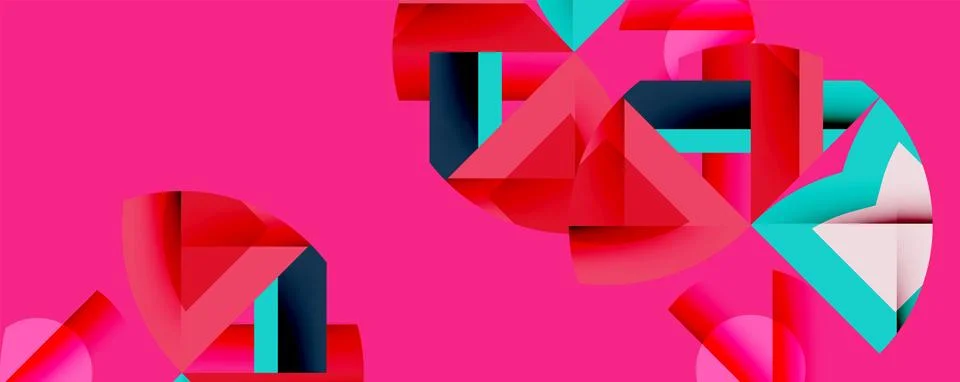 Abstract geometric composition with interlocking circular and angular shapes, Stock Illustration