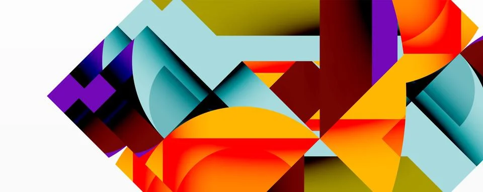 Abstract geometric composition with interlocking circular and angular shapes, Stock Illustration
