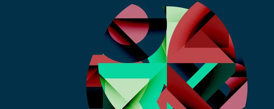 Abstract geometric composition with interlocking circular and angular shapes, Stock Illustration