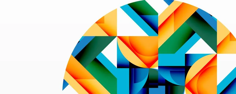 Abstract geometric composition with interlocking circular and angular shapes, Stock Illustration