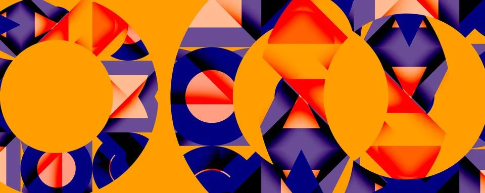 Abstract geometric composition with interlocking circular and angular shapes, Stock Illustration