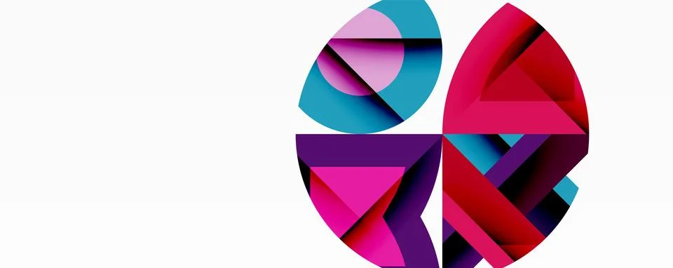 Abstract geometric composition with interlocking circular and angular shapes, Stock Illustration