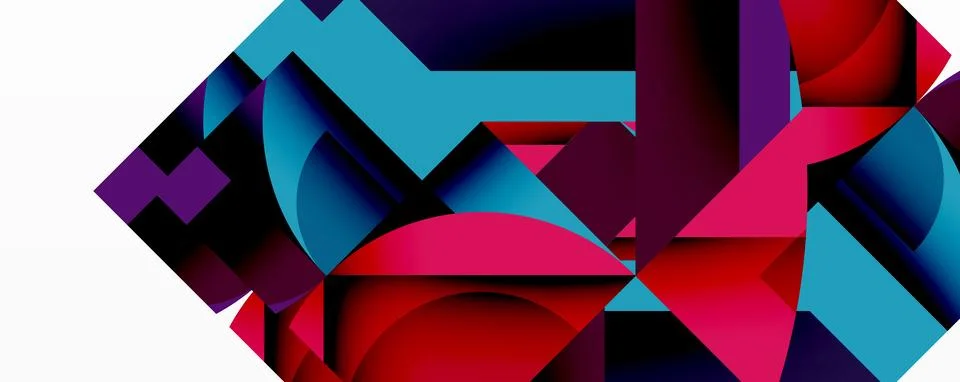 Abstract geometric composition with interlocking circular and angular shapes, Stock Illustration