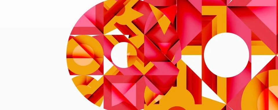 Abstract geometric composition with interlocking circular and angular shapes, Stock Illustration