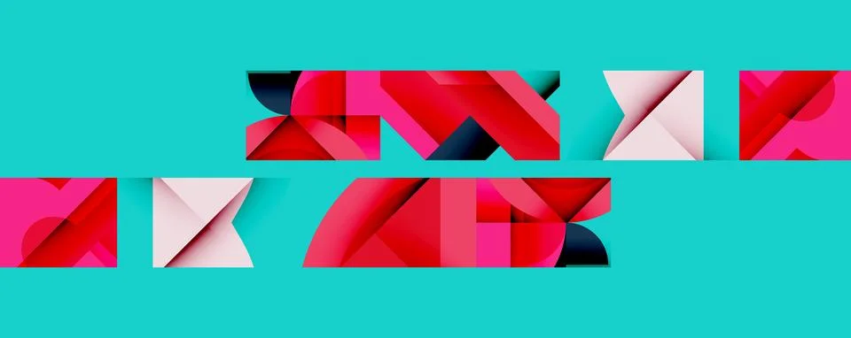 Abstract geometric composition with interlocking circular and angular shapes, Stock Illustration