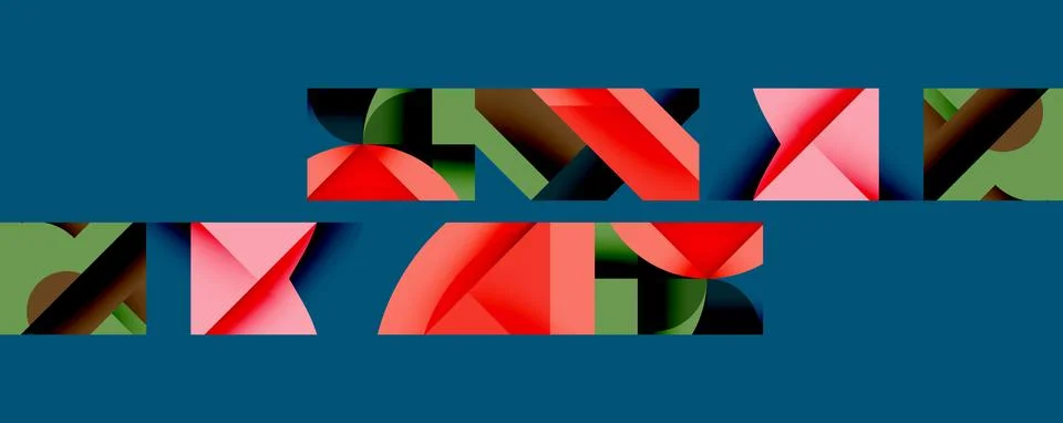 Abstract geometric composition with interlocking circular and angular shapes, Stock Illustration