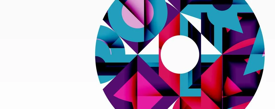 Abstract geometric composition with interlocking circular and angular shapes, Stock Illustration