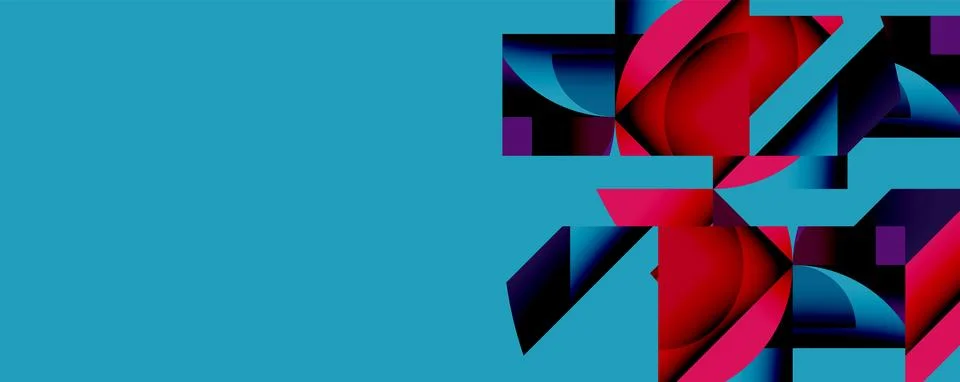 Abstract geometric composition with interlocking circular and angular shapes, Stock Illustration