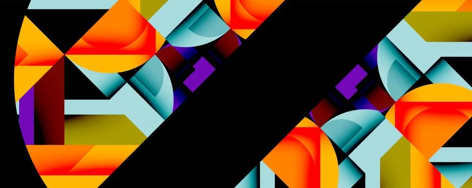 Abstract geometric composition with interlocking circular and angular shapes, Stockillustratie
