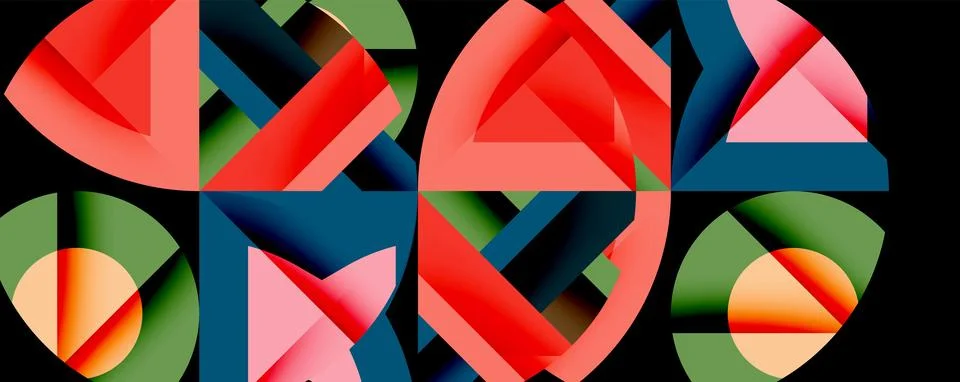 Abstract geometric composition with interlocking circular and angular shapes, イラスト素材