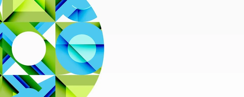 Abstract geometric composition with interlocking circular and angular shapes, Stock Illustration