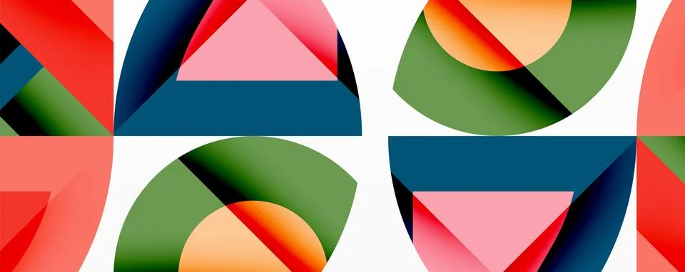 Abstract geometric composition with interlocking circular and angular shapes, Illustrazione stock