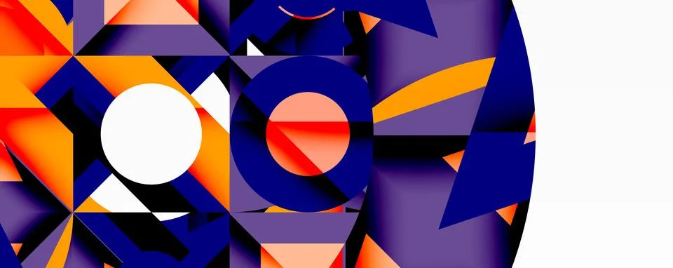 Abstract geometric composition with interlocking circular and angular shapes, イラスト素材