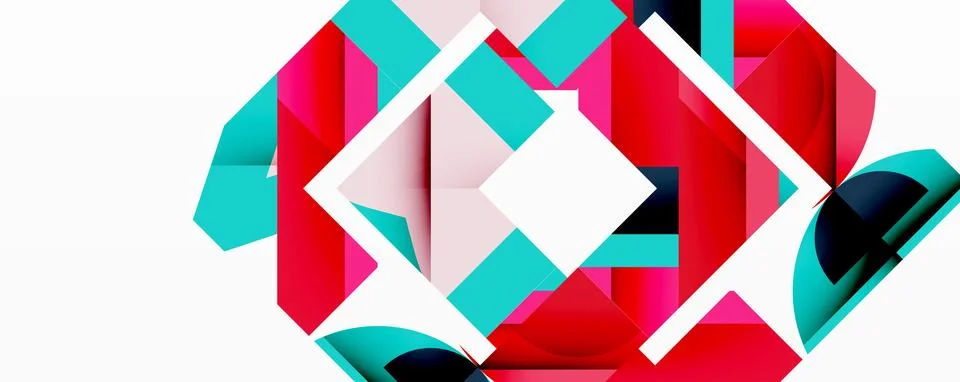 Abstract geometric composition with interlocking circular and angular shapes, Stock Illustration