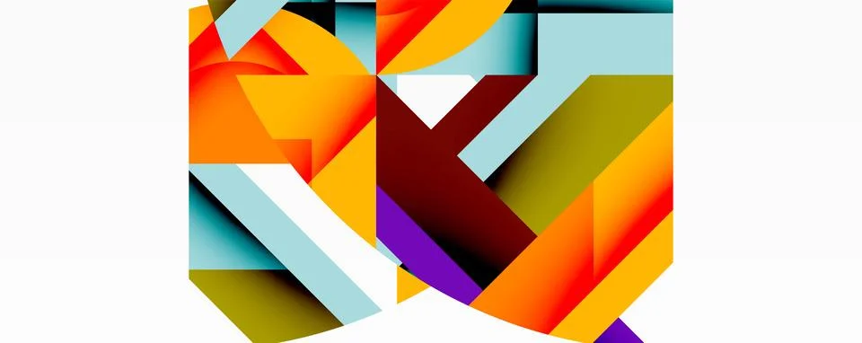 Abstract geometric composition with interlocking circular and angular shapes, Stock Illustration