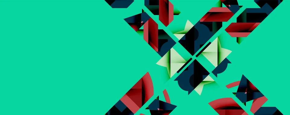 Abstract geometric composition with interlocking circular and angular shapes, Stock Illustration