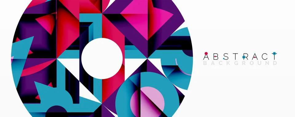 Abstract geometric composition with interlocking circular and angular shapes, Illustrazione stock