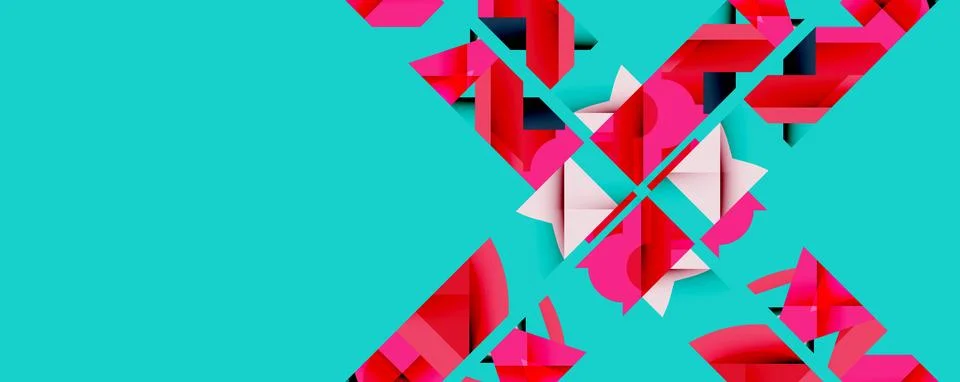 Abstract geometric composition with interlocking circular and angular shapes, Stock Illustration