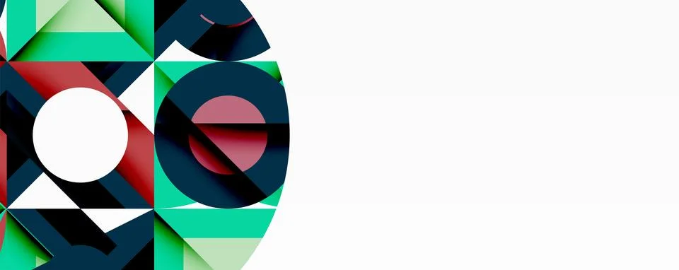 Abstract geometric composition with interlocking circular and angular shapes, Stock Illustration