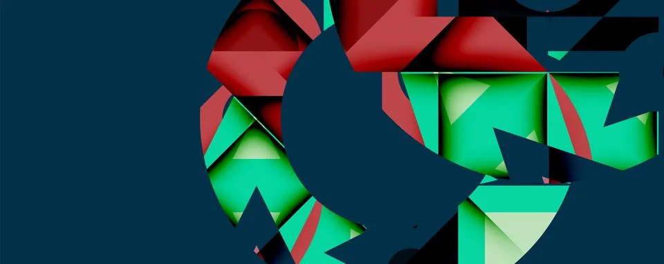 Abstract geometric composition with interlocking circular and angular shapes, Stock Illustration