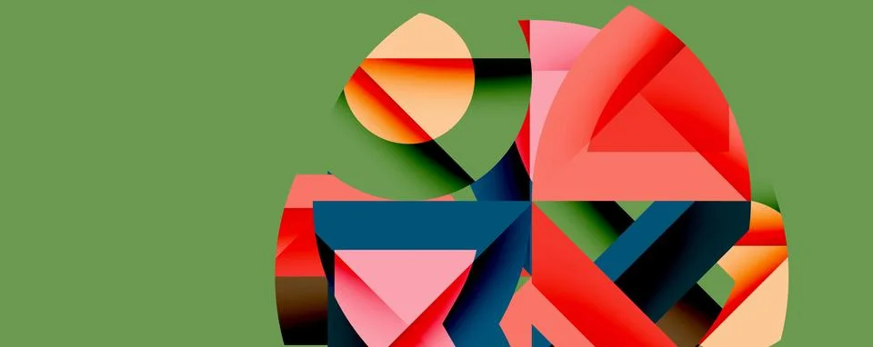 Abstract geometric composition with interlocking circular and angular shapes, Stock Illustration