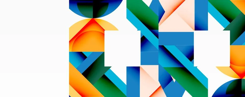 Abstract geometric composition with interlocking circular and angular shapes, Stock Illustration