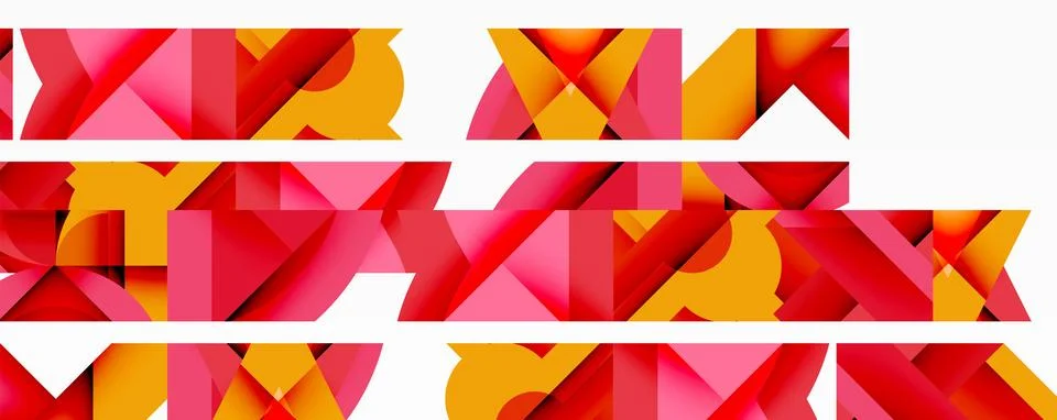 Abstract geometric composition with interlocking circular and angular shapes, Stock Illustration