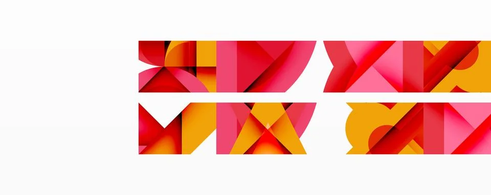 Abstract geometric composition with interlocking circular and angular shapes, Stock Illustration