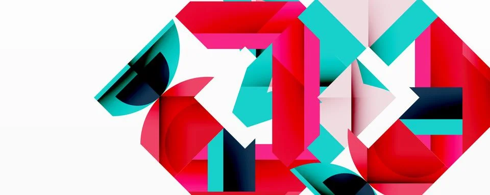 Abstract geometric composition with interlocking circular and angular shapes, Stock Illustration