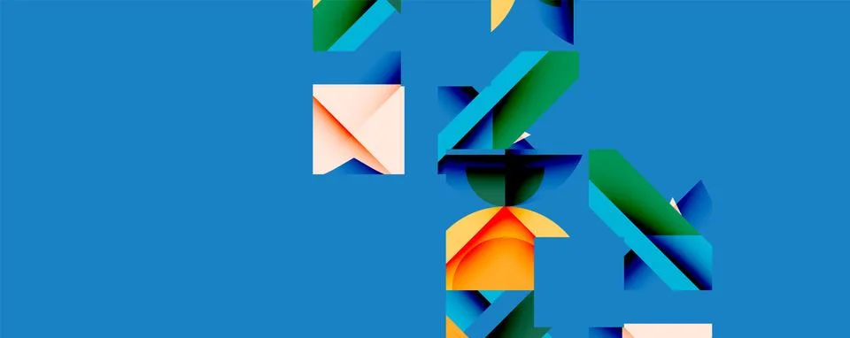 Abstract geometric composition with interlocking circular and angular shapes, Illustrazione stock