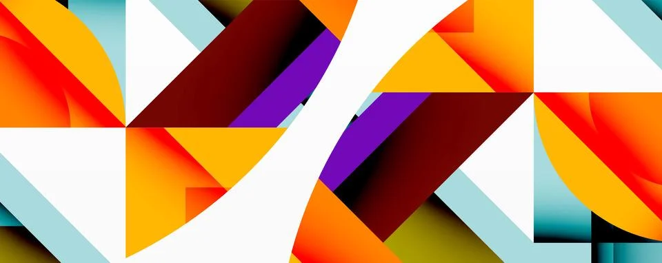 Abstract geometric composition with interlocking circular and angular shapes, Stock Illustration