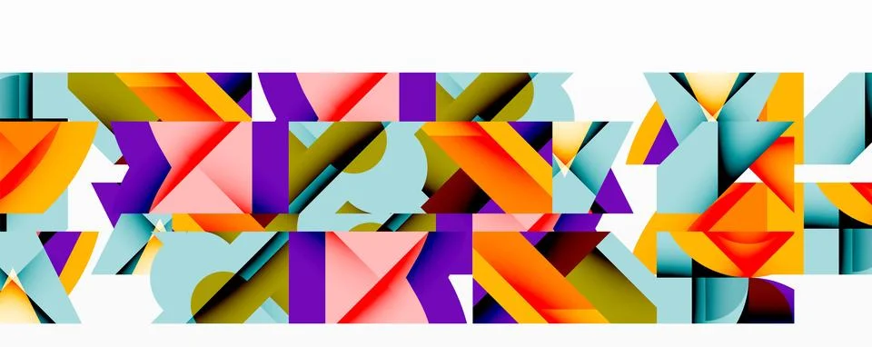 Abstract geometric composition with interlocking circular and angular shapes, Stock Illustration