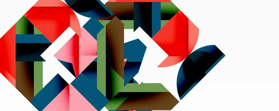 Abstract geometric composition with interlocking circular and angular shapes, Stock Illustration