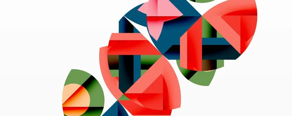 Abstract geometric composition with interlocking circular and angular shapes, Stock Illustration