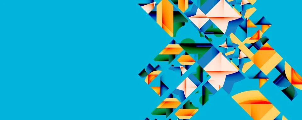 Abstract geometric composition with interlocking circular and angular shapes, Stock Illustration