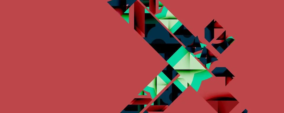 Abstract geometric composition with interlocking circular and angular shapes, Stock Illustration