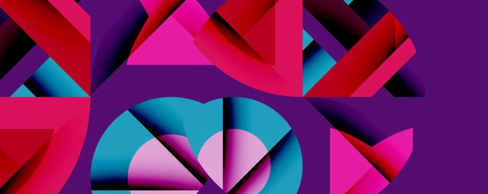 Abstract geometric composition with interlocking circular and angular shapes, Stock Illustration